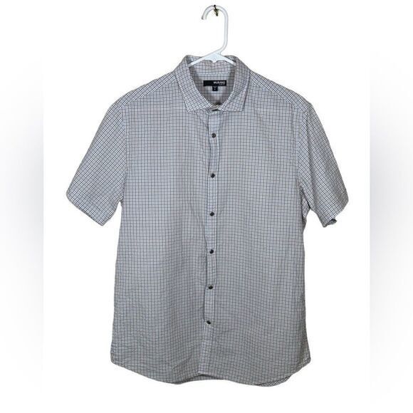 Murano Mens Shirt L Blue Plaid Short Sleeve Snap Button slim fit‎ Preppy College - Picture 1 of 7